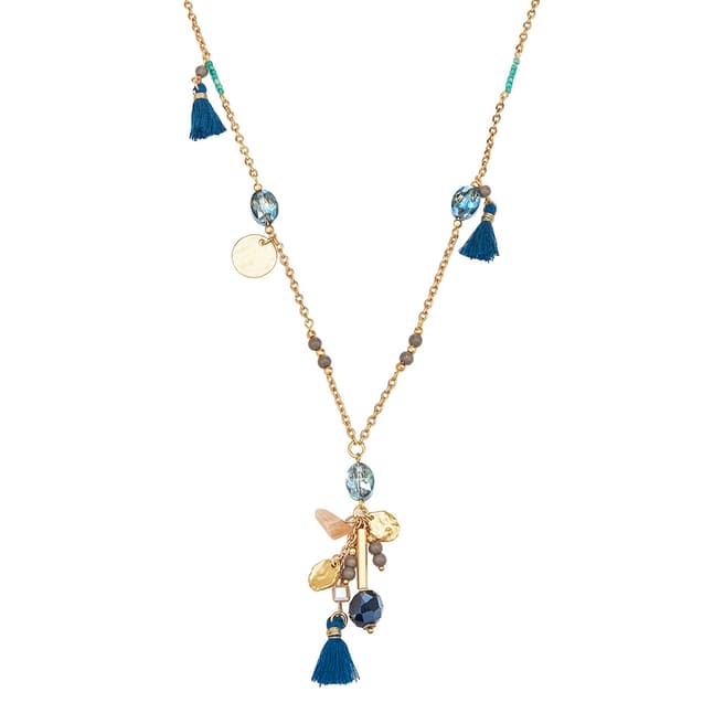 Tassioni Gold/Blue Crystal Necklace