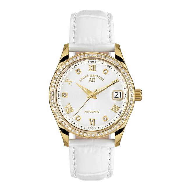 Andre Belfort Women's White/Gold Leather Watch
