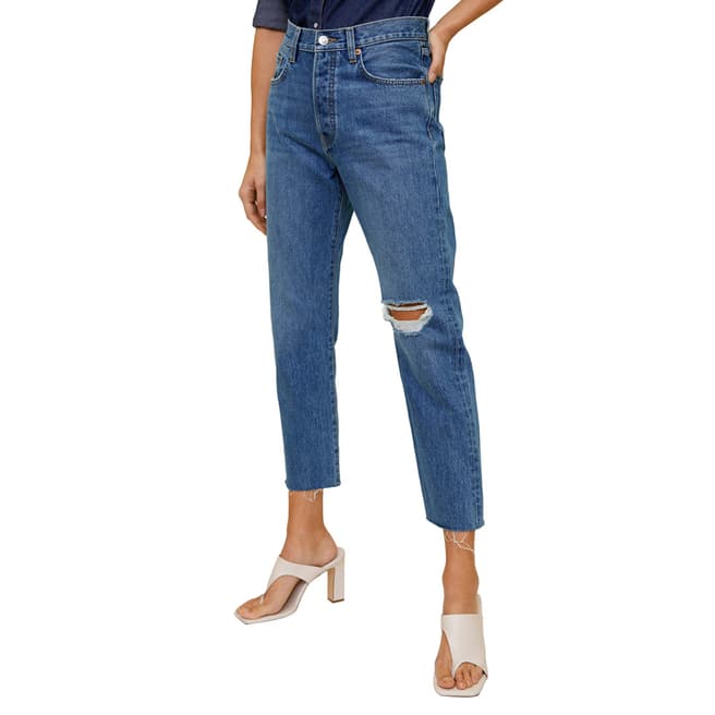Mango Dark Blue Straight Fit Cropped Jeans