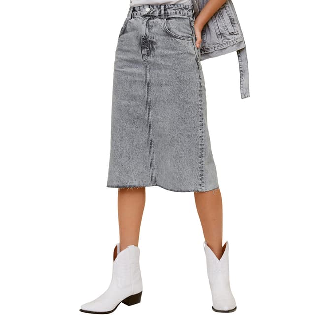 Mango Denim Grey Faded Denim Skirt