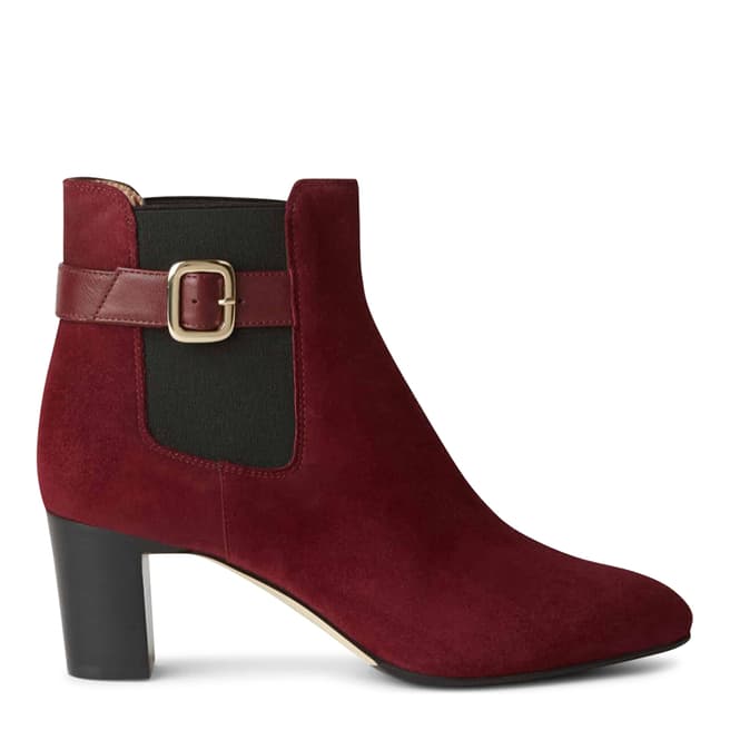 Hobbs London Patricia Buckle Boot Burgundy Fine Suede Ankle Boot