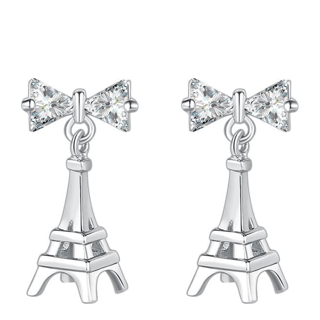 Ma Petite Amie White Gold Plated Eiffel Tower Earrings with Swarovski Elements