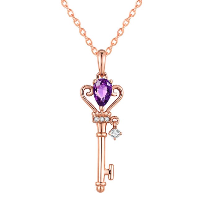 Ma Petite Amie Rose Gold Plated/Purple Key Necklace with Swarovski Elements