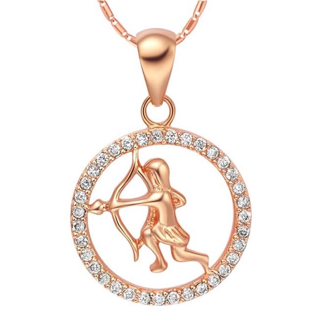 Ma Petite Amie Rose Gold Plated Sagittarius Necklace with Swarovski Crystals