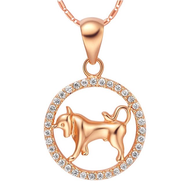 Ma Petite Amie Rose Gold Plated Taurus Necklace with Swarovski Crystals