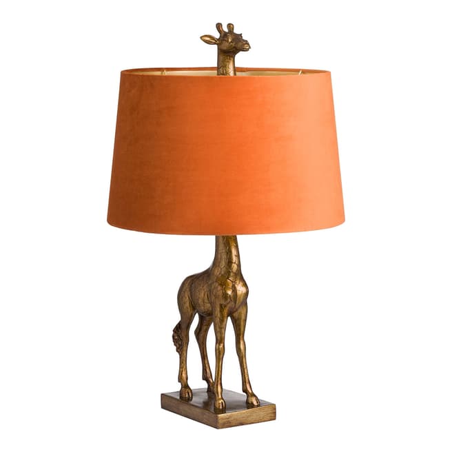 Hill Interiors Antique Gold Giraffe Lamp With Burnt Orange Velvet Shade
