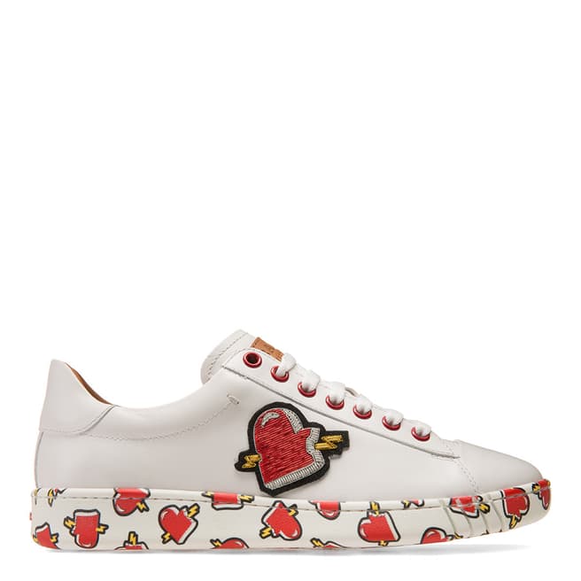 BALLY White Leather Embroidered Wiera Heatrt Trainers