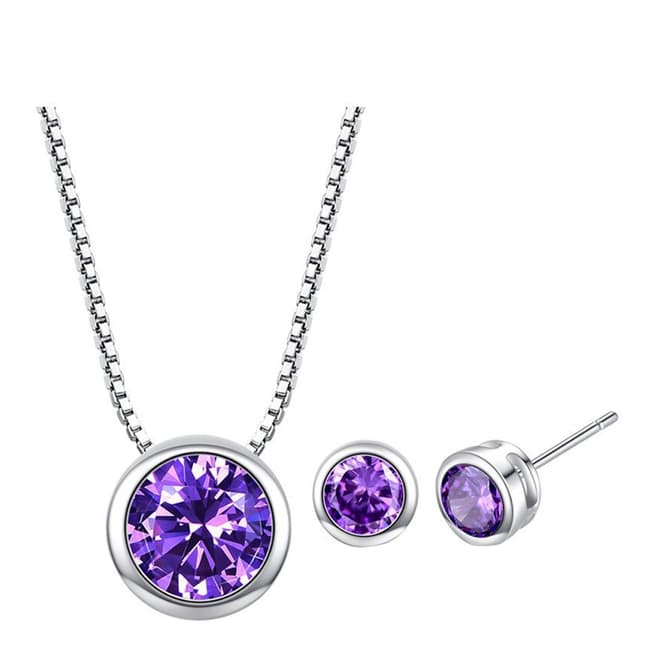 Ma Petite Amie Silver Plated/Purple Stud Earrings and Necklace Set