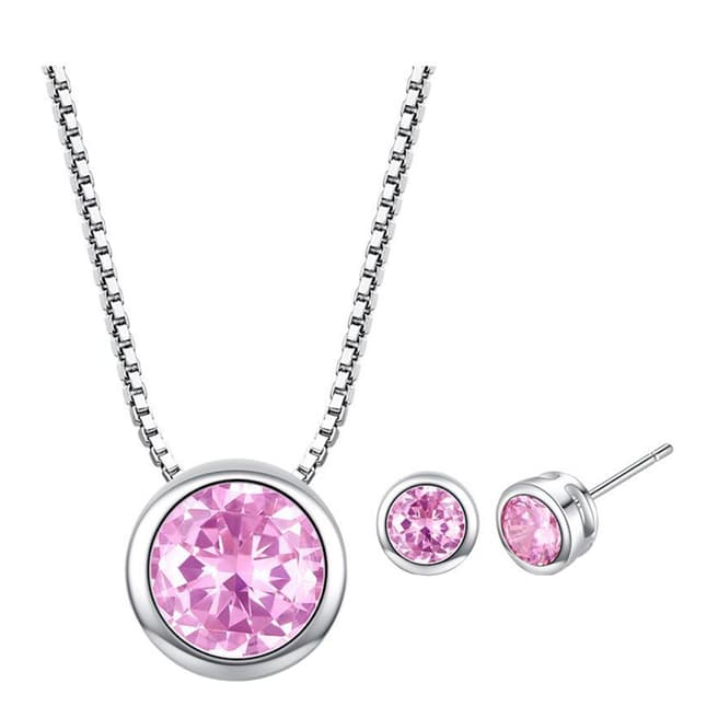 Ma Petite Amie Silver Plated/Dark Pink Stud Earrings and Necklace Set