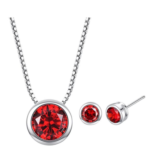 Ma Petite Amie Silver Plated/Red Stud Earrings and Necklace Set