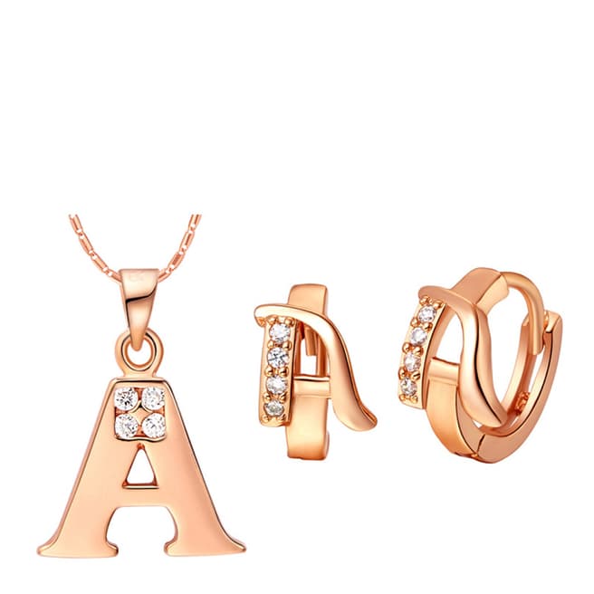 Ma Petite Amie Rose Gold Plated 'A' Initial Jewellery Set with Swarovski Crystals
