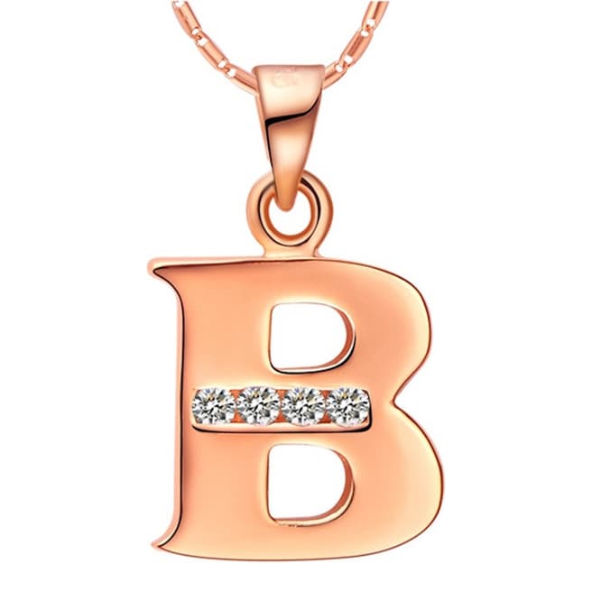 Ma Petite Amie Rose Gold Plated 'B' Initial Necklace with Swarovski Crystals