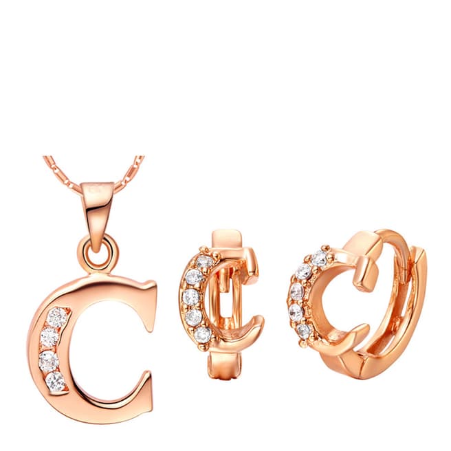 Ma Petite Amie Rose Gold Plated 'C' Initial Jewellery Set with Swarovski Crystals