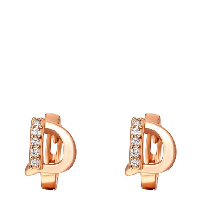 Ma Petite Amie Rose Gold Plated 'D' Initial Earrings with Swarovski Crystals