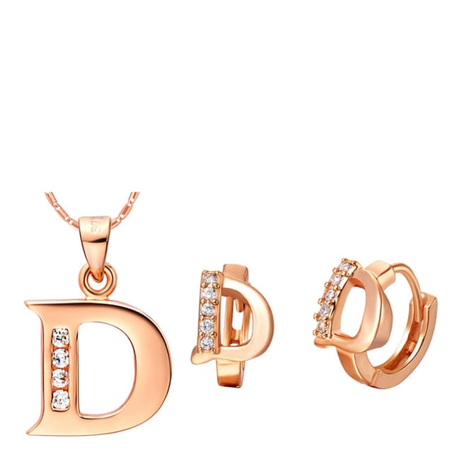 Ma Petite Amie Rose Gold Plated 'D' Initial Jewellery Set with Swarovski Crystals