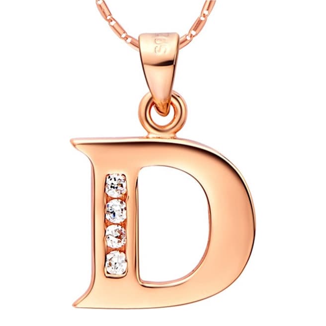 Ma Petite Amie Rose Gold Plated 'D' Initial Necklace with Swarovski Crystals