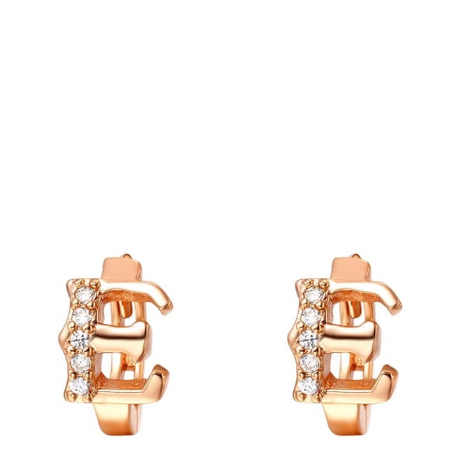 Ma Petite Amie Rose Gold Plated 'E' Initial Earrings with Swarovski Crystals