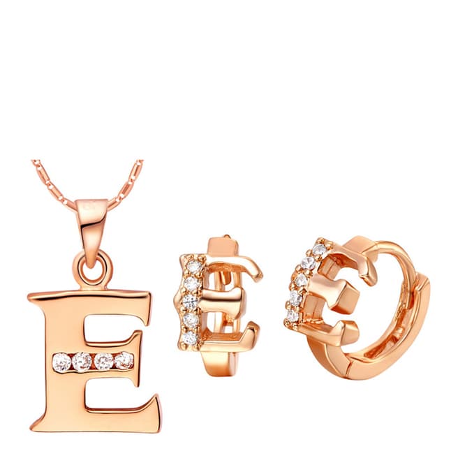 Ma Petite Amie Rose Gold Plated 'E' Initial Jewellery Set with Swarovski Crystals