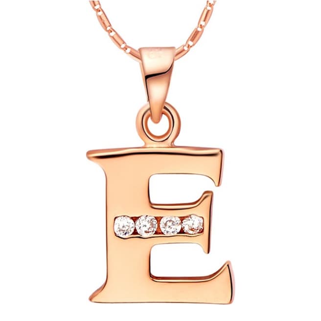 Ma Petite Amie Rose Gold Plated 'E' Initial Necklace with Swarovski Crystals