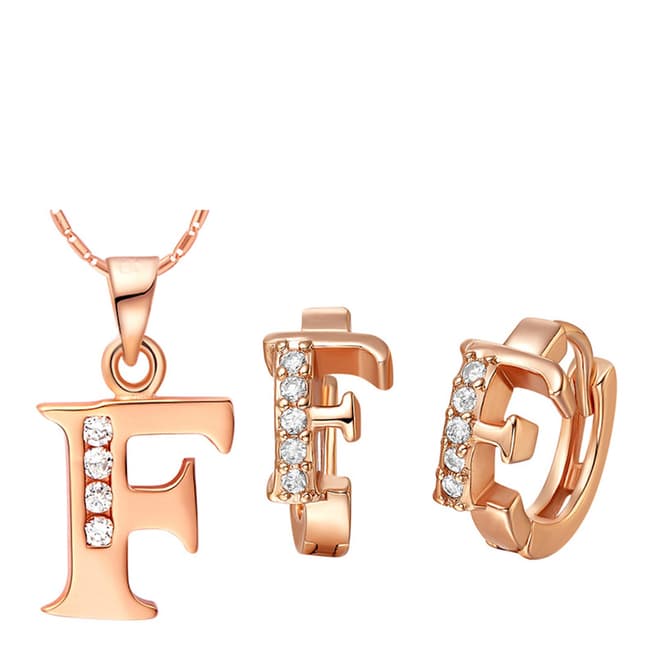 Ma Petite Amie Rose Gold Plated 'F' Initial Jewellery Set with Swarovski Crystals