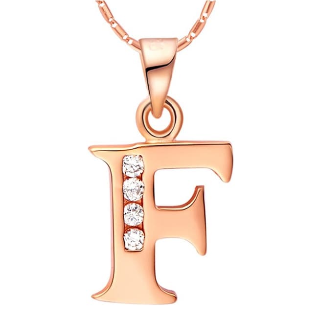 Ma Petite Amie Rose Gold Plated 'F' Initial Necklace with Swarovski Crystals