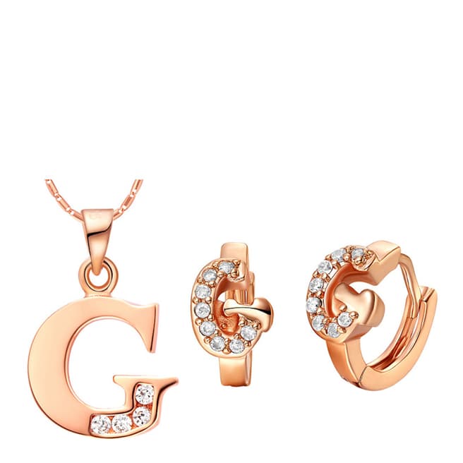 Ma Petite Amie Rose Gold Plated 'G' Initial Jewellery Set with Swarovski Crystals