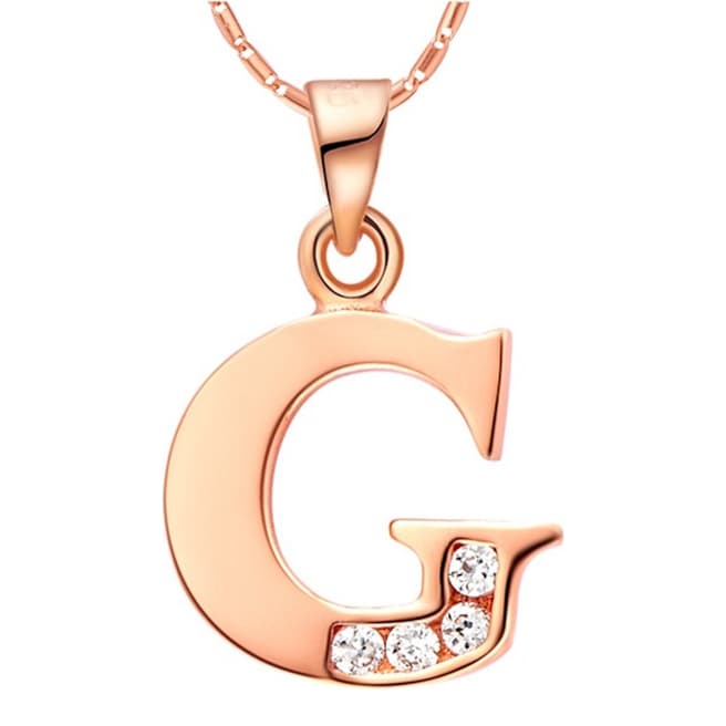 Ma Petite Amie Rose Gold Plated 'G' Initial Necklace with Swarovski Crystals