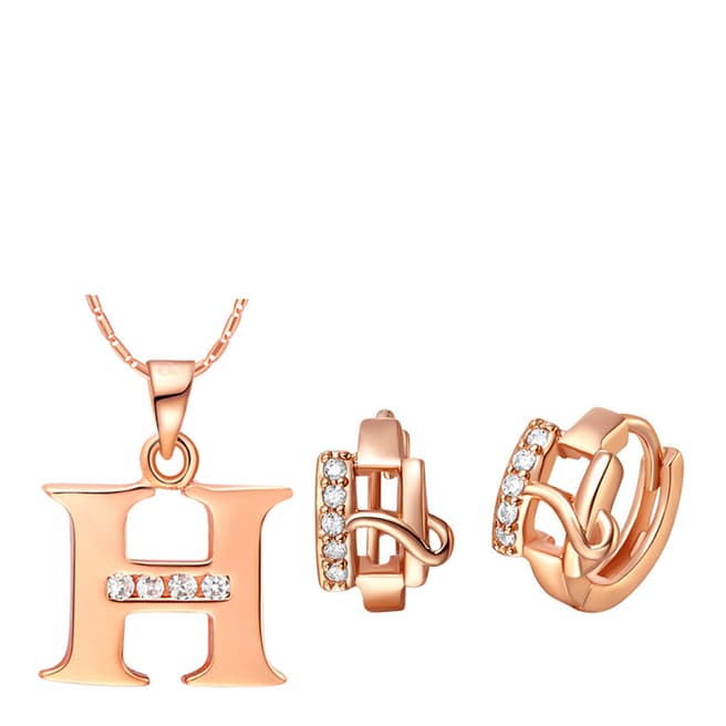 Ma Petite Amie Rose Gold Plated 'H' Initial Jewellery Set with Swarovski Crystals