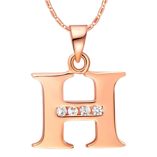 Ma Petite Amie Rose Gold Plated 'H' Initial Necklace with Swarovski Crystals
