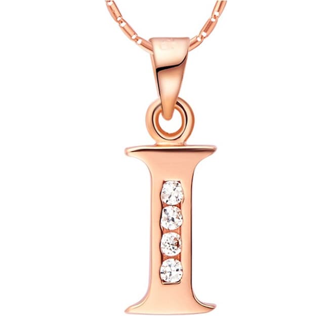 Ma Petite Amie Rose Gold Plated 'I' Initial Necklace with Swarovski Crystals