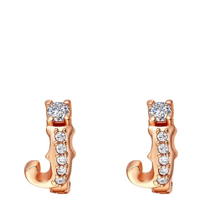 Ma Petite Amie Rose Gold Plated 'J' Initial Earrings with Swarovski Crystals
