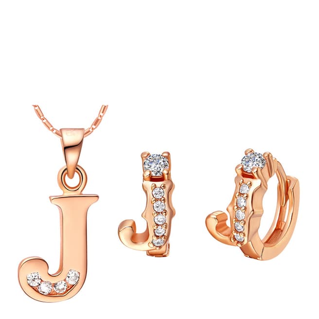 Ma Petite Amie Rose Gold Plated 'J' Initial Jewellery Set with Swarovski Crystals