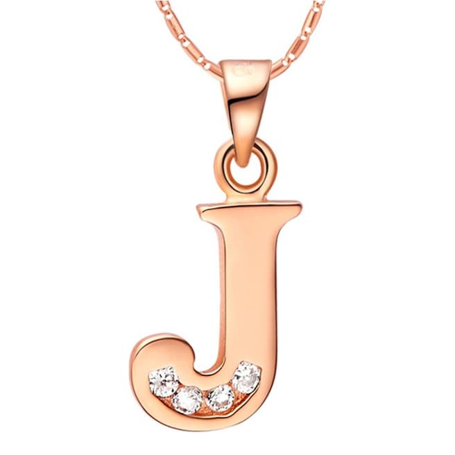 Ma Petite Amie Rose Gold Plated 'J' Initial Necklace with Swarovski Crystals