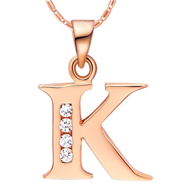 Ma Petite Amie Rose Gold Plated 'K' Initial Necklace with Swarovski Crystals