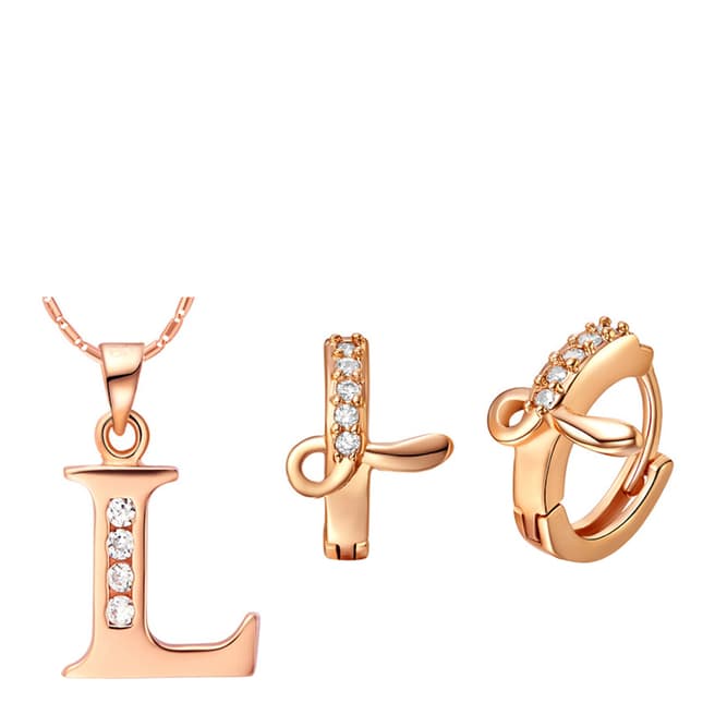 Ma Petite Amie Rose Gold Plated 'L' Initial Jewellery Set with Swarovski Crystals