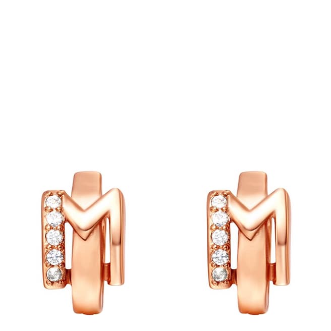 Ma Petite Amie Rose Gold Plated 'M' Initial Earrings with Swarovski Crystals