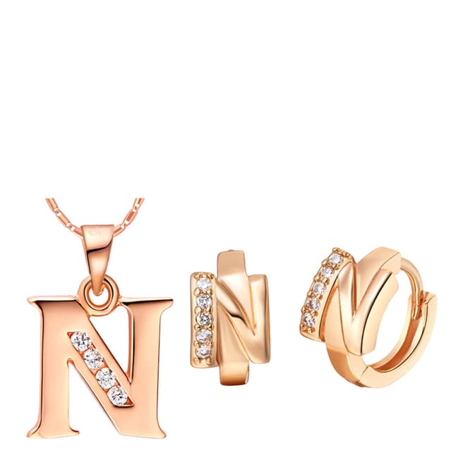 Ma Petite Amie Rose Gold Plated 'N' Initial Jewellery Set with Swarovski Crystals