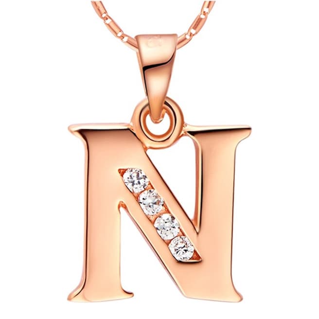 Ma Petite Amie Rose Gold Plated 'N' Initial Necklace with Swarovski Crystals