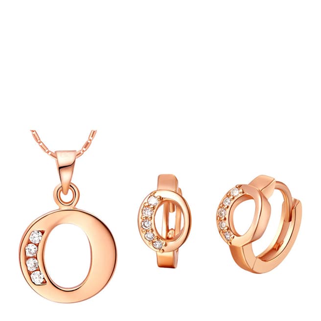 Ma Petite Amie Rose Gold Plated 'O' Initial Jewellery Set with Swarovski Crystals