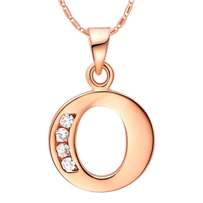Ma Petite Amie Rose Gold Plated 'O' Initial Necklace with Swarovski Crystals
