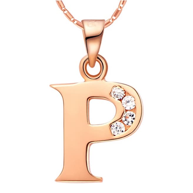 Ma Petite Amie Rose Gold Plated 'P' Initial Necklace with Swarovski Crystals