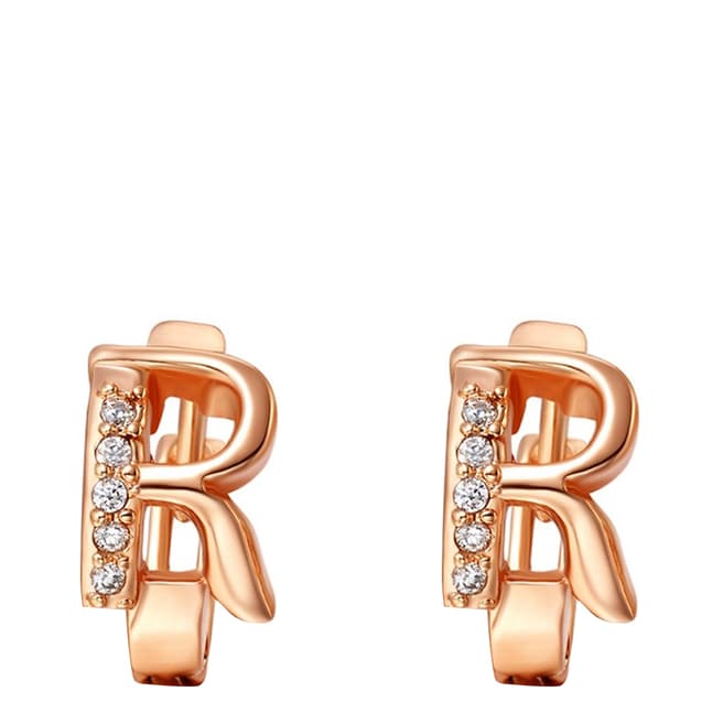 Ma Petite Amie Rose Gold Plated 'R' Initial Earrings with Swarovski Crystals
