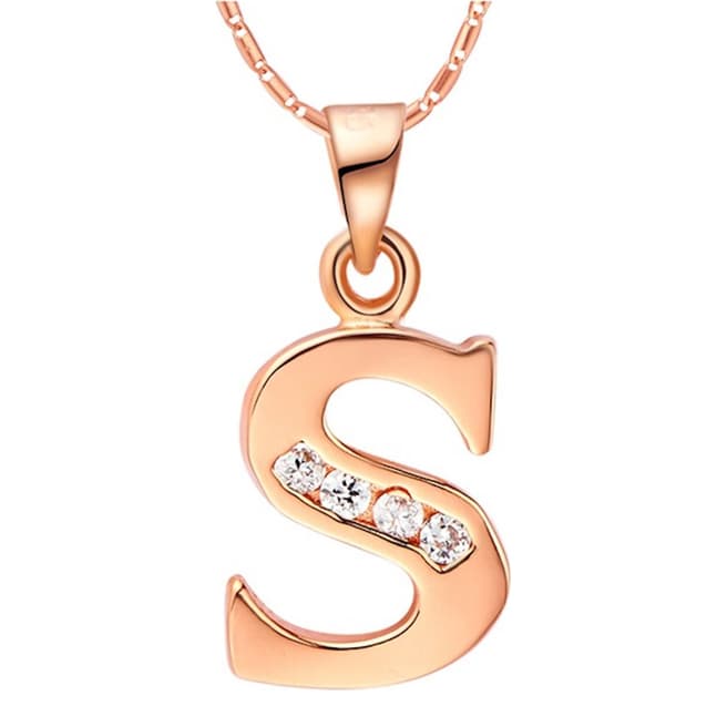 Ma Petite Amie Rose Gold Plated 'S' Initial Necklace with Swarovski Crystals