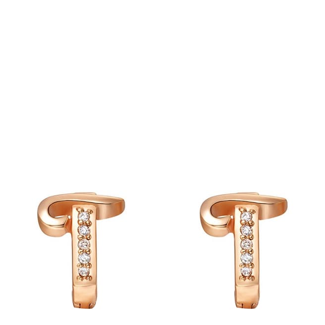 Ma Petite Amie Rose Gold Plated 'T' Initial Earrings with Swarovski Crystals