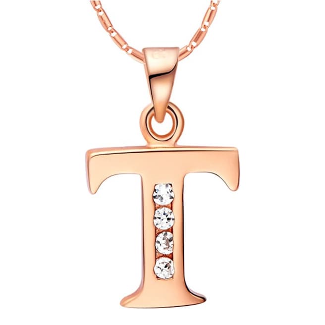 Ma Petite Amie Rose Gold Plated 'T' Initial Necklace with Swarovski Crystals