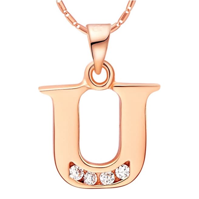 Ma Petite Amie Rose Gold Plated 'U' Initial Necklace with Swarovski Crystals