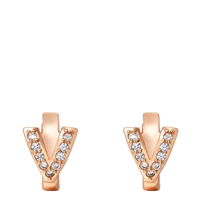 Ma Petite Amie Rose Gold Plated 'V' Initial Earrings with Swarovski Crystals