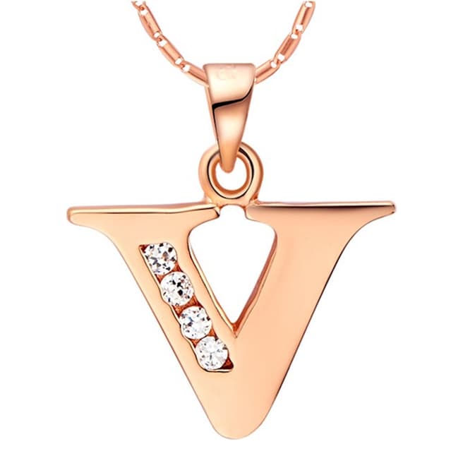 Ma Petite Amie Rose Gold Plated 'V' Initial Necklace with Swarovski Crystals