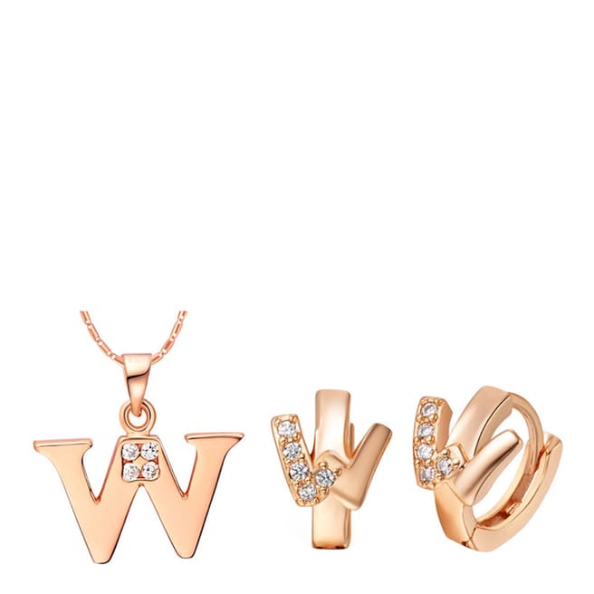 Ma Petite Amie Rose Gold Plated 'W' Initial Jewellery Set with Swarovski Crystals