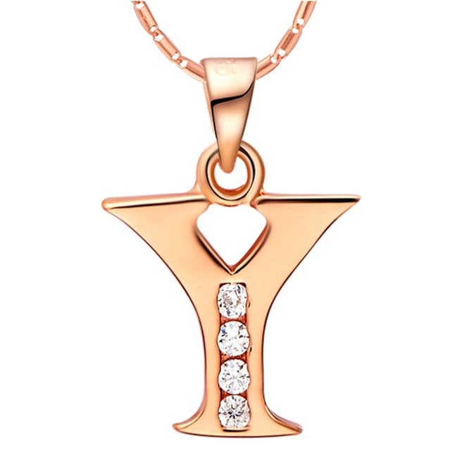 Ma Petite Amie Rose Gold Plated 'Y' Initial Necklace with Swarovski Crystals